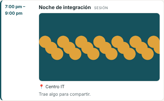 Actividad del calendario de una tribu con imagen, horario y lugar